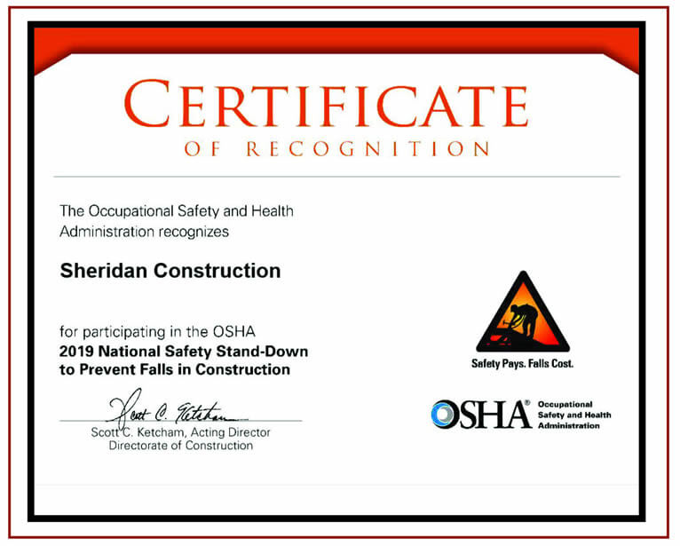 OSHA Certificate of Recognition.
