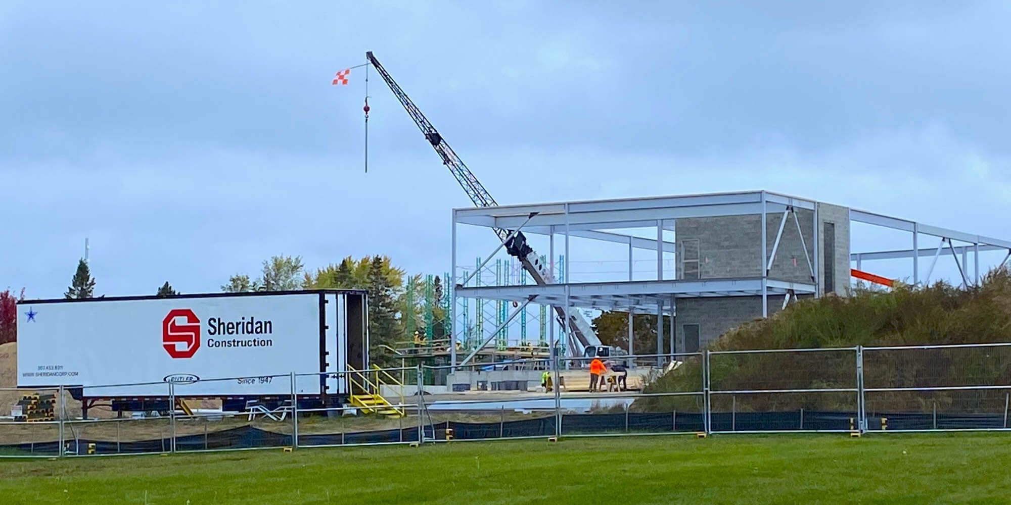 The Jim Robinson Fieldhouse under construction at Foxcroft Academy, Foxcroft, Maine.