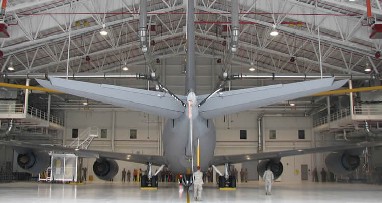 Bangor Air National Guard Hanger interior with US Air Force plane.