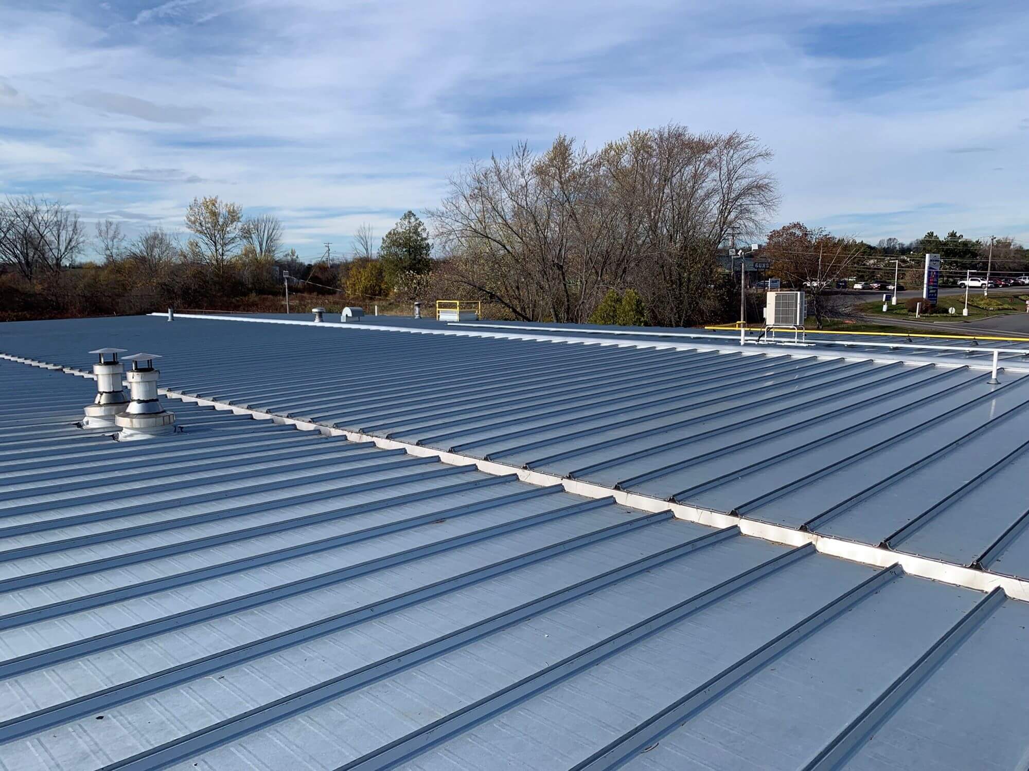 Metal roof with HVAC systems.